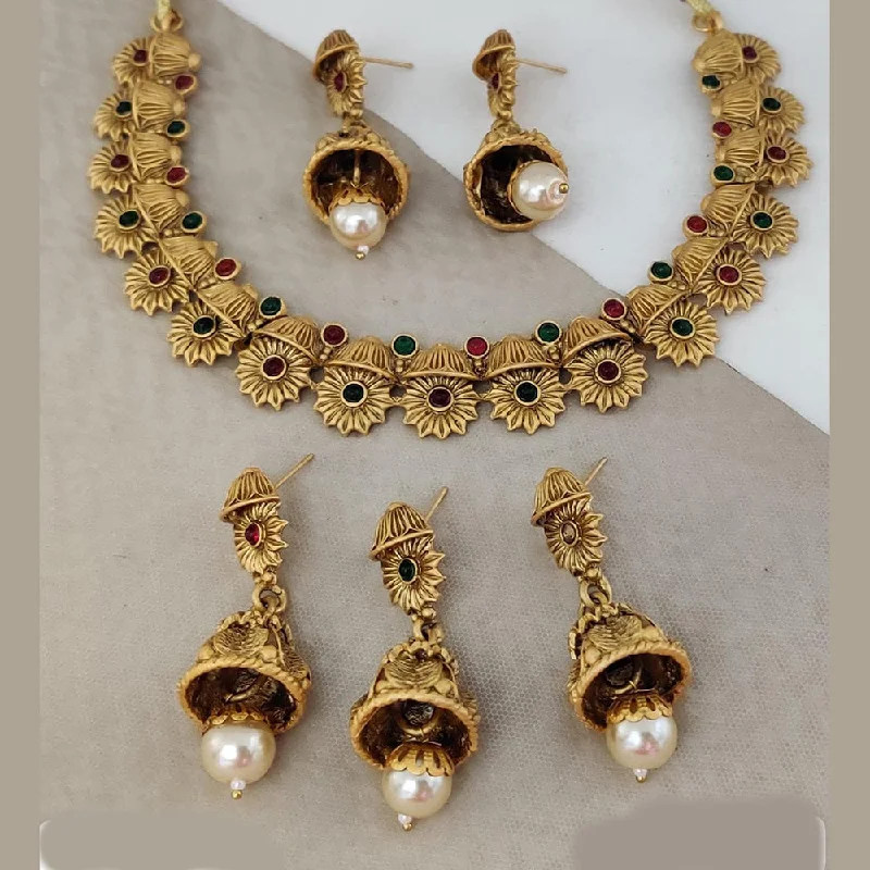 Elegant Bridal Necklaces-Rani Sati Jewels Gold Plated Pota Stone Necklace Set