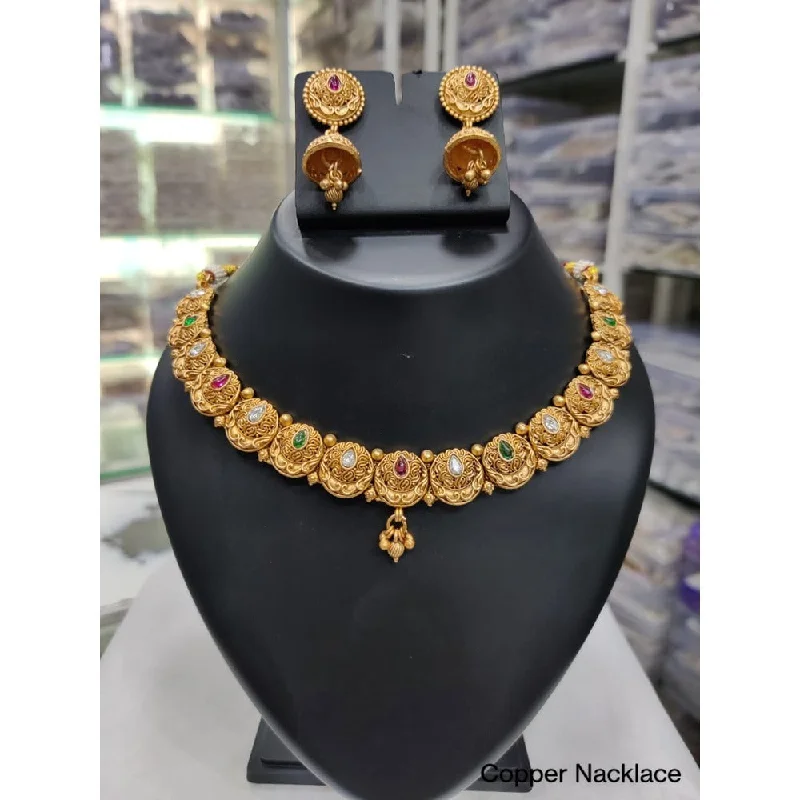 Vintage Style Choker Necklaces-Akruti Collection Gold Plated Pota Stone Matte Finish Necklace Set