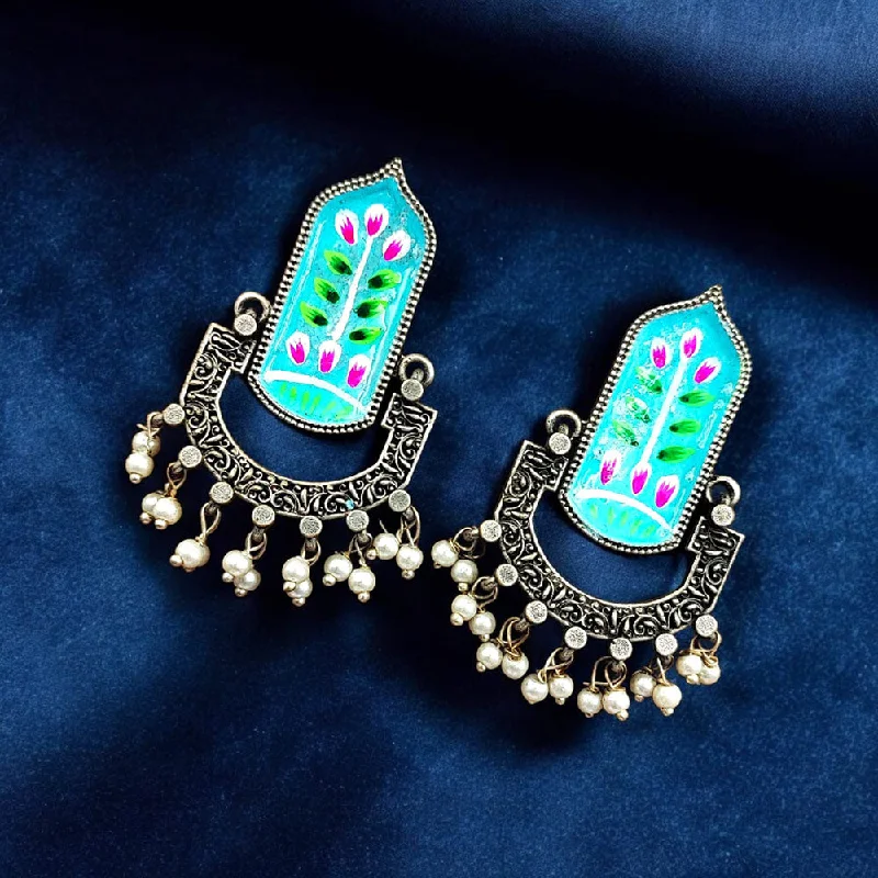 Vintage Crystal Earrings-Maharani Jewels Oxidised Plated Pearls Dangler Earrings