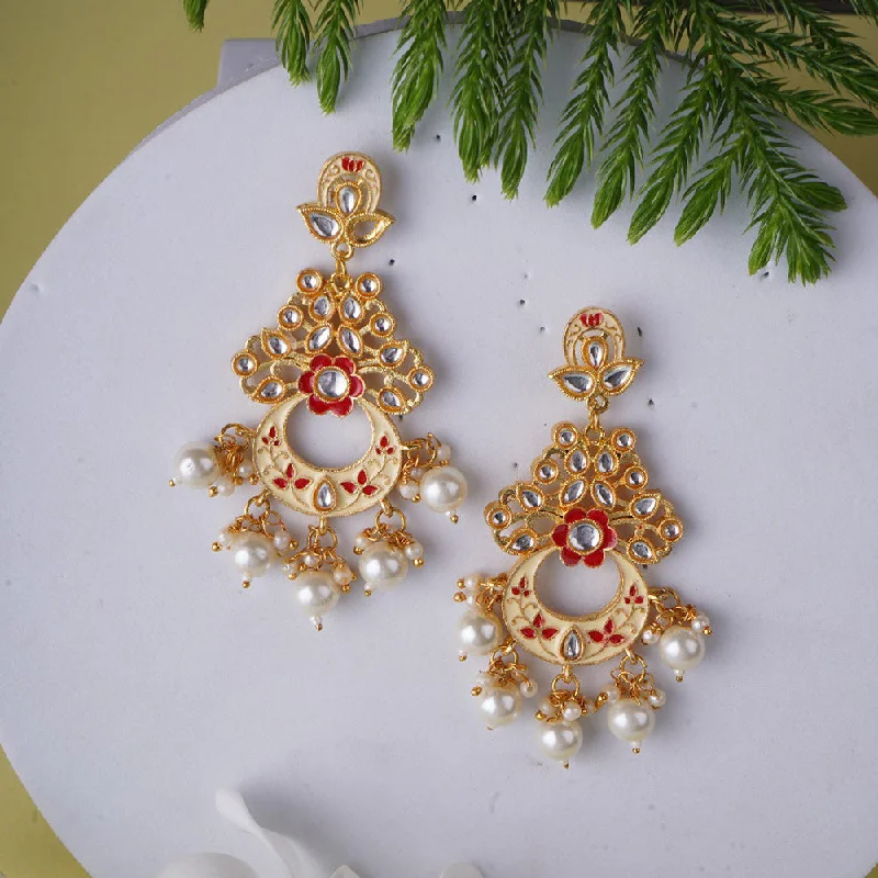 Personalized Birthstone Earrings-Shagna Gold Plated Meenakari And Pearls Dangler Earrings