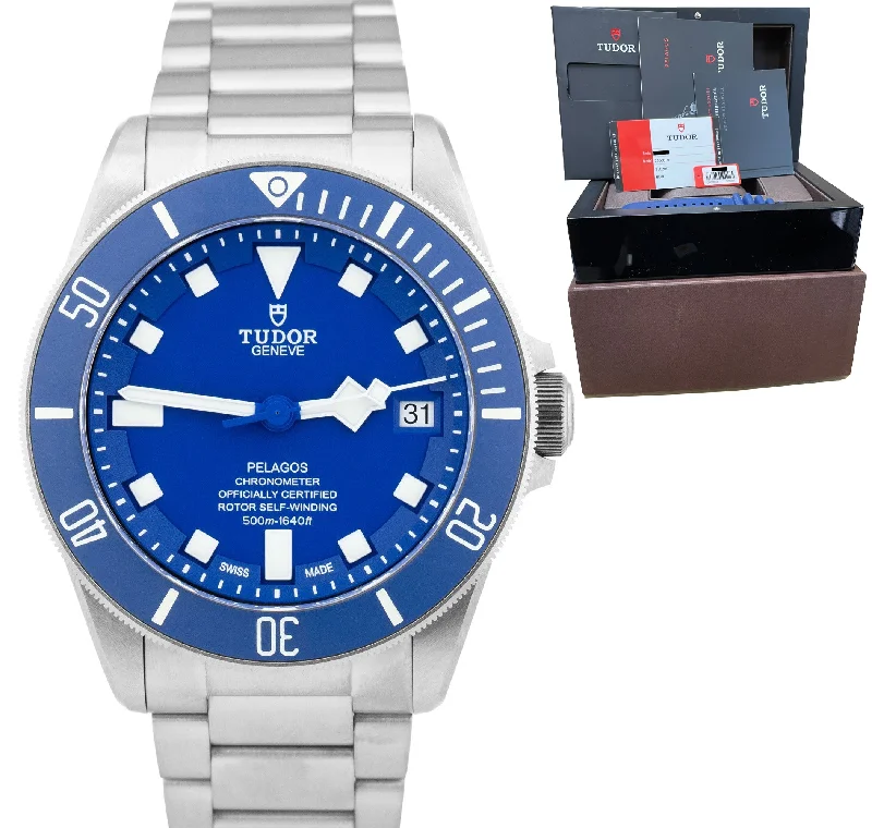 Digital Touchscreen Watches for Men-Tudor Pelagos Blue Titanium 42mm Automatic Date Swiss Watch 25600 TB FULL SET