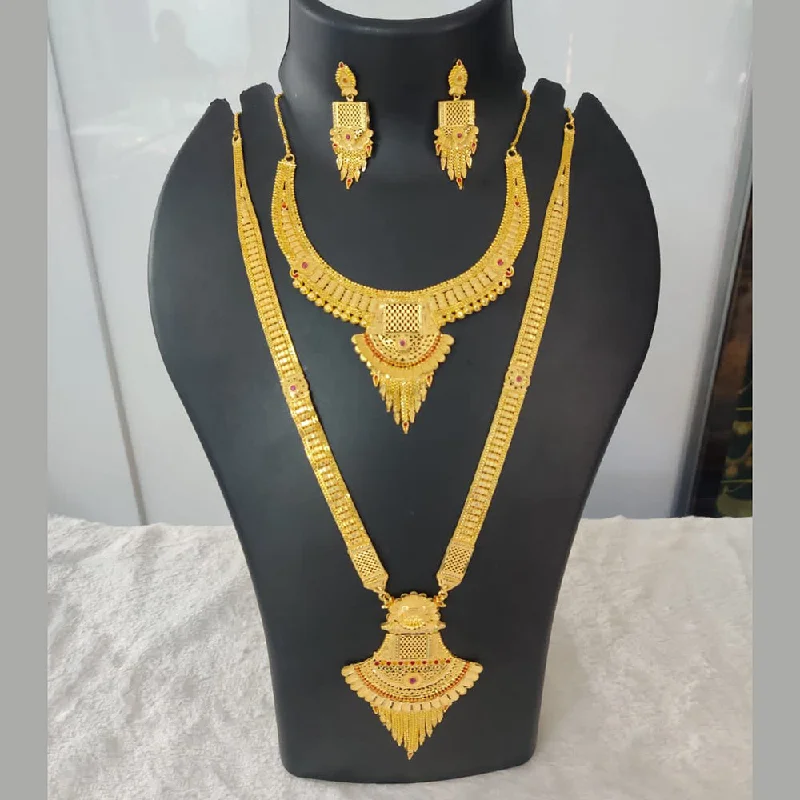 Customizable Necklaces for Bridesmaids-Pari Art Jewellery Forming Gold Double Necklace Set