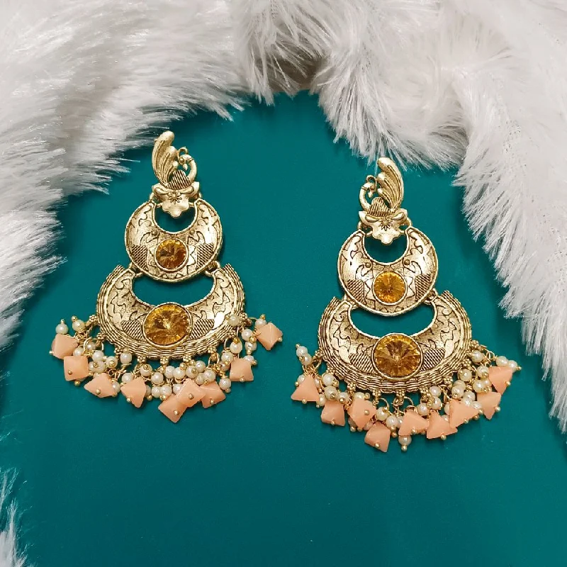 Gold Hoop Earrings for Brides-Darshana Jewels Crystal Stone Gold Plated Dangler Earrings