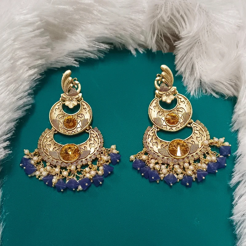 Gemstone Dangle Earrings-Darshana Jewels Crystal Stone Gold Plated Dangler Earrings