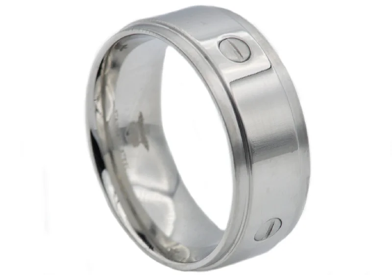 Vintage Platinum Wedding Rings-Mens Stainless Steel Band