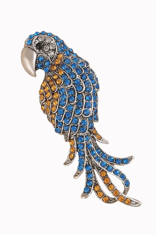 Handmade Antique Brooch-Dual Colour Diamond Designer Silver Parrot Bird Brooch Pin