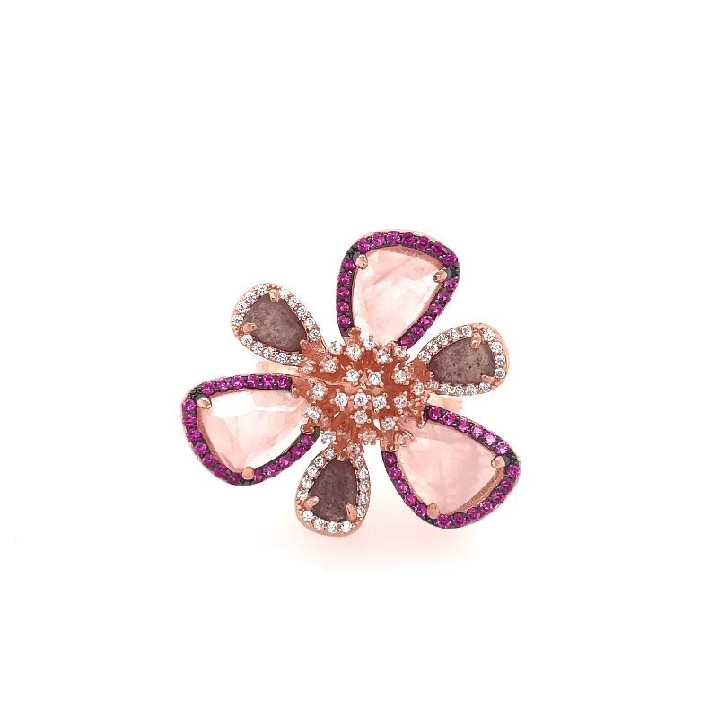 Simple Gemstone Rings-Pink Flower