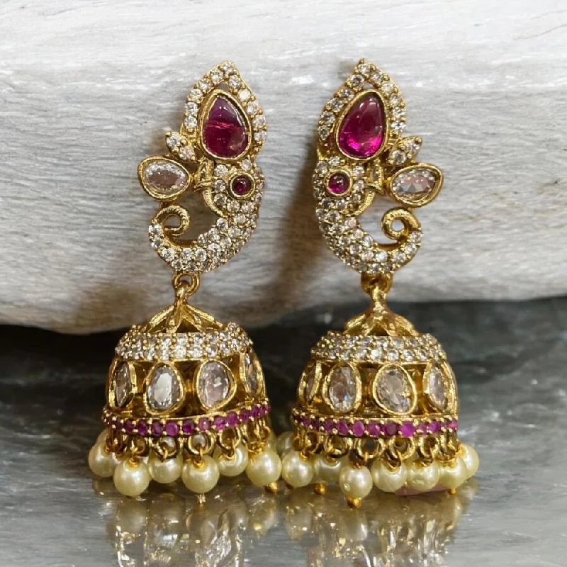 Bohemian Feather Earrings-Sona Creation Gold Plated Austrian Stone Jhumki Earrings