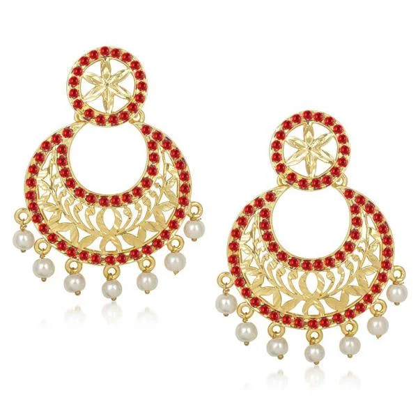 Antique Gold Earrings-Kriaa Stone Pearl Drop Gold Plated Chandbali Earrings - 1305439