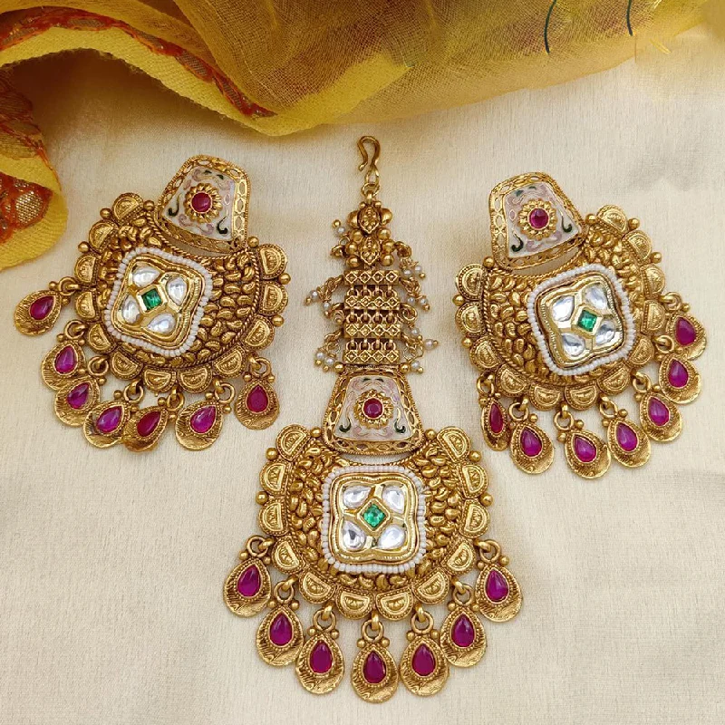 Chic Silver Dangle Earrings-Jewel Addiction Gold Plated Pota Stone And Beads Dangler Earrings With Maangtikka