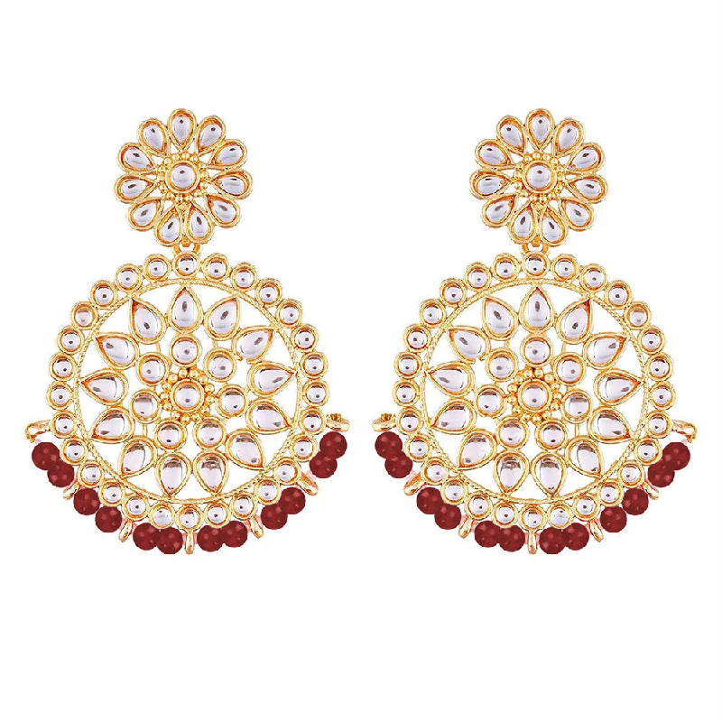 Gold Plated Dangle Earrings-Etnico 18K Gold Plated Chandbali Earrings Glided With Kundans For Women/Girls (E2462R)