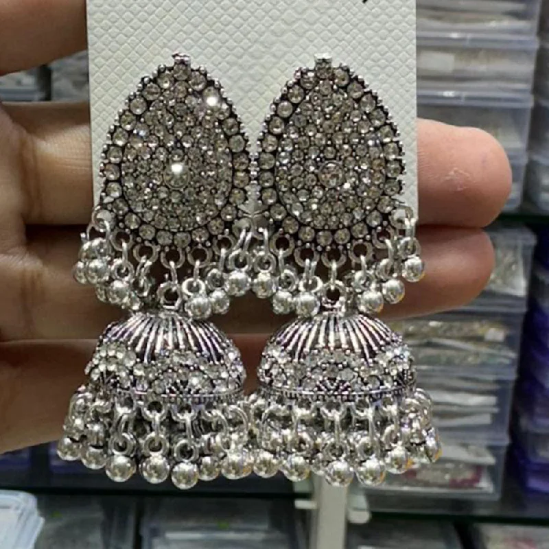 Silver Ear Cuffs-Manisha Jewellery Oxidised Plated Austrian Stone Jhumki