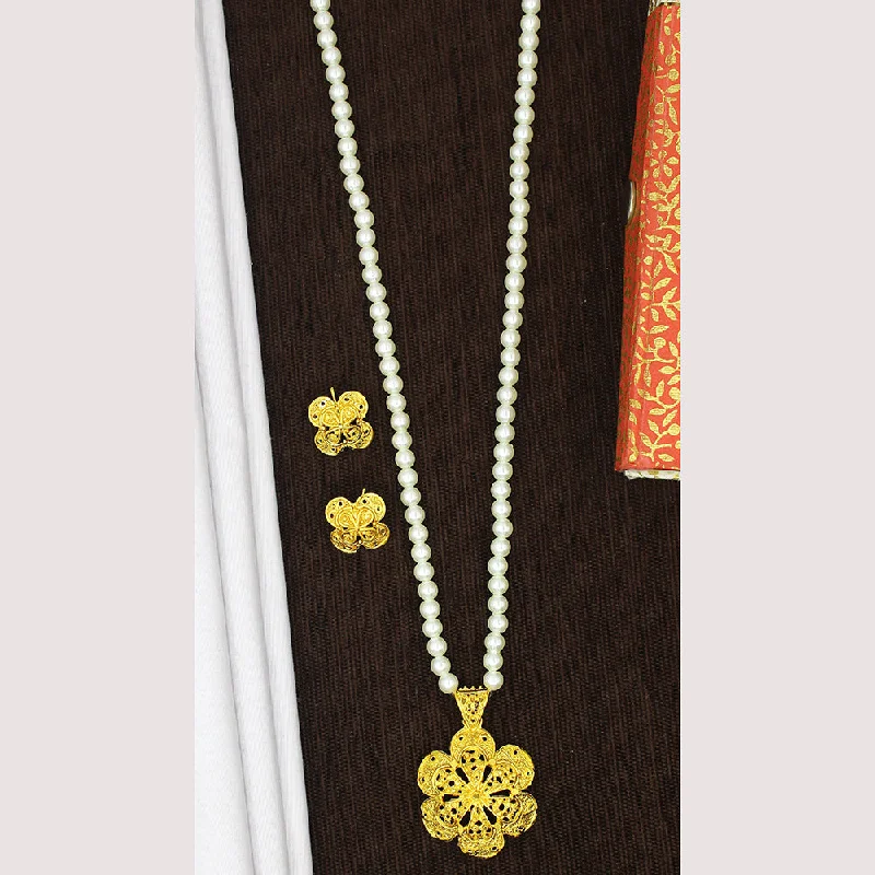 Personalized Family Necklaces-Mahavir Gold Plated Pearl Necklace Set