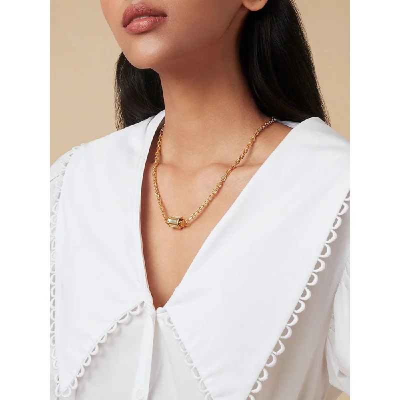 Classic Gold Pendant Necklaces-Isharya Link Lock Necklace Short In 18KT Gold Plated