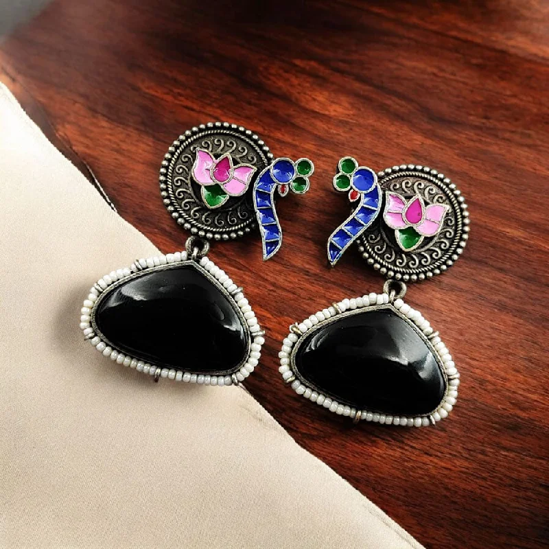 Abstract Earrings for Women-Maharani Jewels Oxidised Plated Pota Stone Dangler Earrings