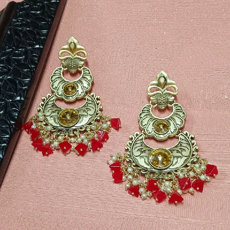 Gemstone Drop Earrings-Darshana Jewels Crystal Stone Gold Plated Dangler Earrings