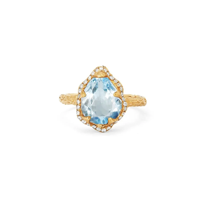 White Gold Engagement Rings-Baby Queen Water Drop Aquamarine Ring with Full Pavé Diamond Halo | Ready to Ship