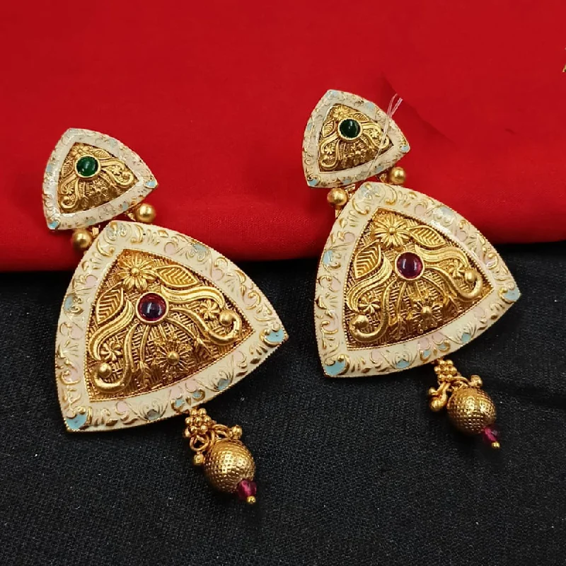 Handcrafted Silver Earrings-Padmawati Bangles Gold Plated Kundan Stone And Meenakari Dangler Earrings