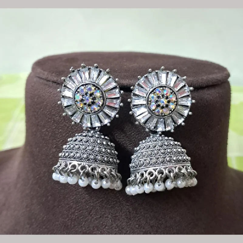 Gemstone Stud Earrings-H K Fashion Oxidised Plated Austrian Stone And Beads Jhumki Earrings