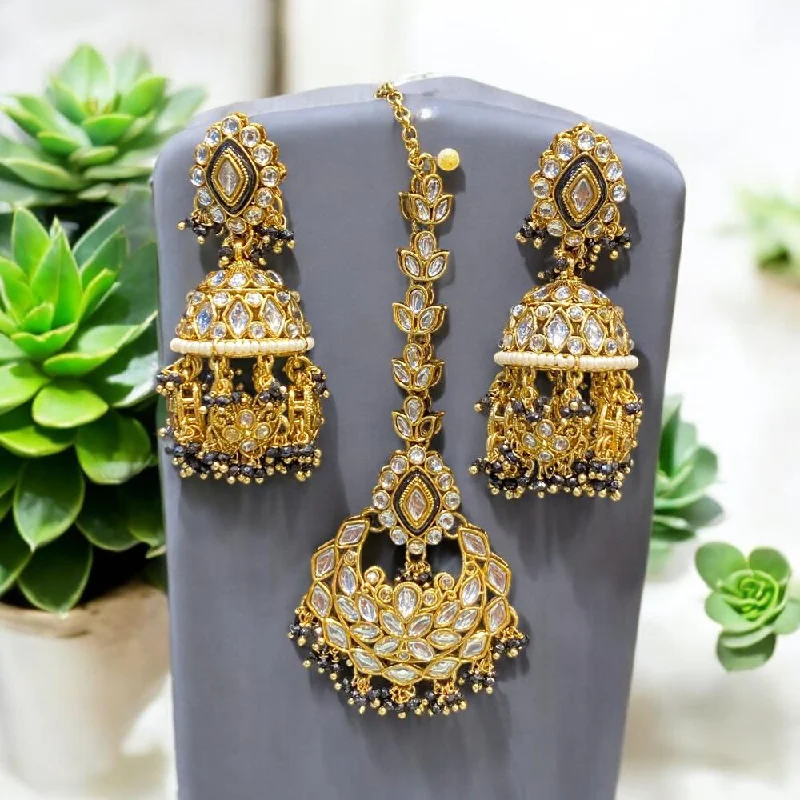 Beaded Hoop Earrings-Hira Collections Gold Plated Kundan Stone And Meenakari Dangler Earrings Maangtikka