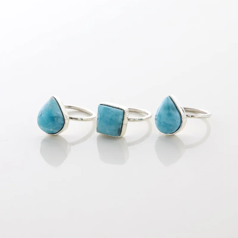 Simple Wedding Rings-Larimar Ring Trio Tara