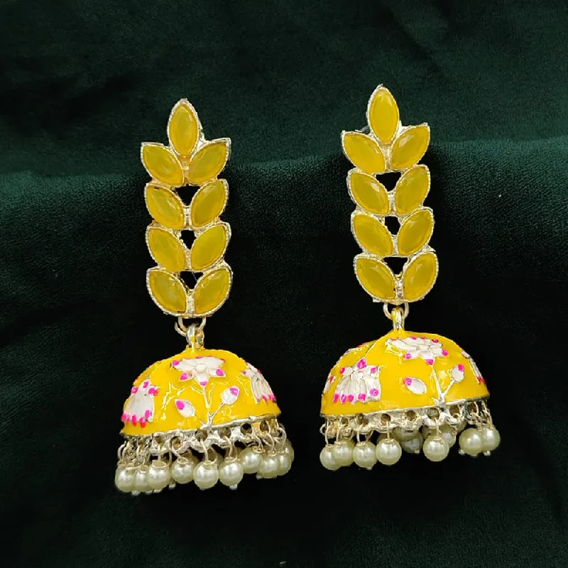 Elegant Crystal Earrings-SNERA Gold Plated Pota Stone And Meenakari Jhumki Earrings