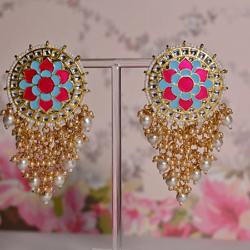 Elegant Drop Earrings for Weddings-Shagna Gold Plated Kundan Stone And Meenakari Pearls Dangler Earrings