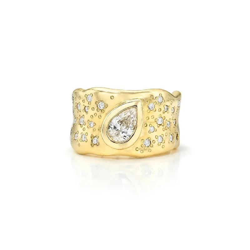 Handcrafted Engagement Rings-Water Drop Diamond Cigar Band with Oracle Set Diamonds