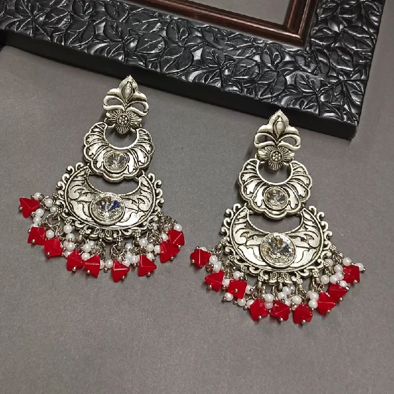 Sparkly Drop Earrings-Darshana Jewels Crystal Stone Silver Plated Dangler Earrings