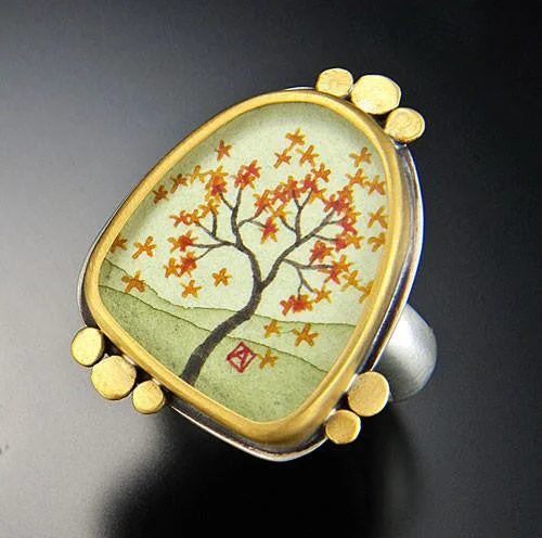 Custom Signet Rings-Large Organic Autumn Maple Ring