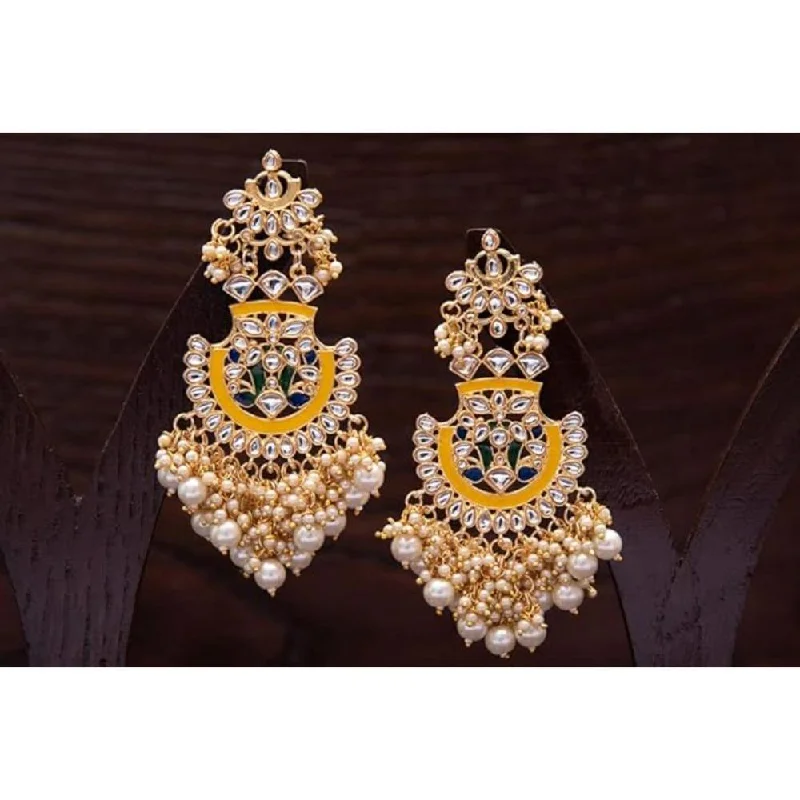 Black Gold Earrings-Etnico Gold Plated Traditional Meenakari Kundan & Pearl Dangler Earrings for Women (E3008Y)