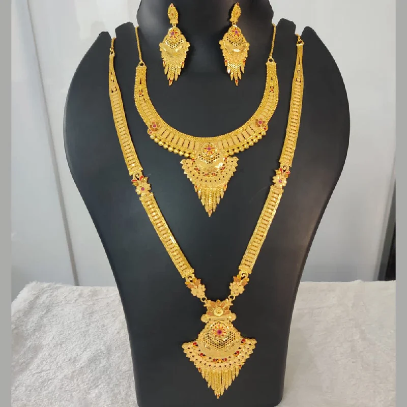 Stylish Chain Necklaces-Pari Art Jewellery Forming Gold Double Necklace Set