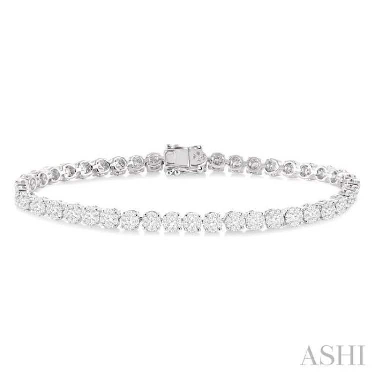 Custom Beaded Bracelets for Women-3 Ctw Round Cut Lovebright Diamond Bracelet in 14K White Gold