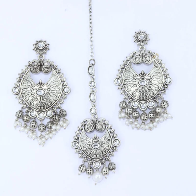 Sparkling Crystal Earrings-Corbeda Fashion Oxidised Plated Earrings With Mangtikka