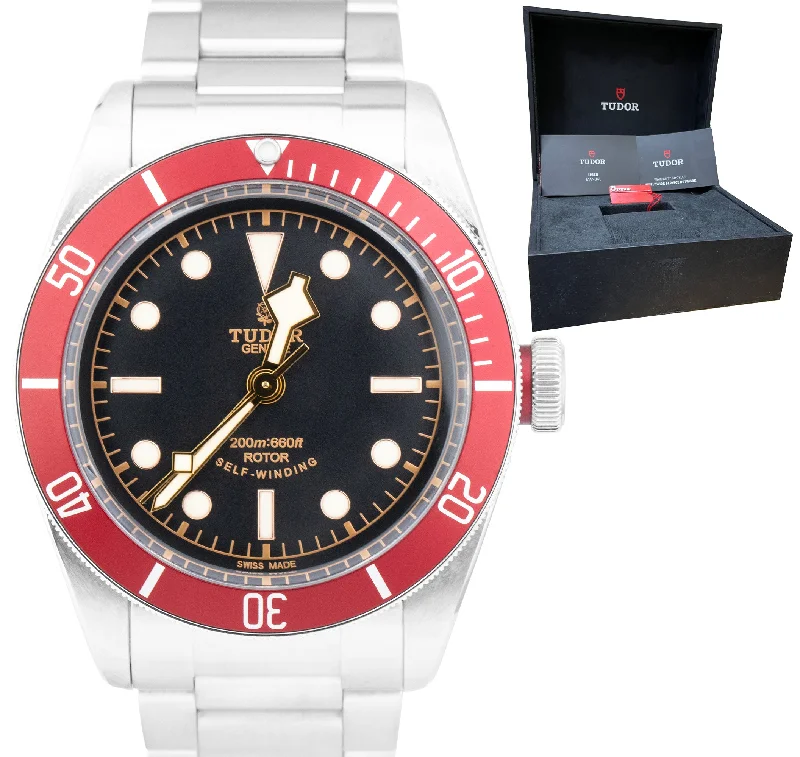 Vintage Men’s Watches-Tudor Black Bay Heritage Red Stainless Steal Black 41mm Dive Watch 79220 R B+P