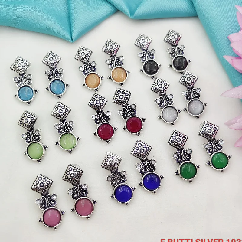 Long Silver Earrings-Fancyla Oxidised Plated Pota Stone Dangler Earrings (Assorted Color)