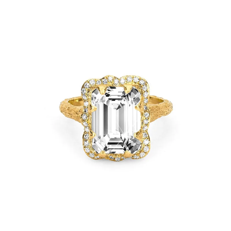 Rose Gold Promise Rings-Queen Emerald Cut Diamond Setting with Full Pavé Halo