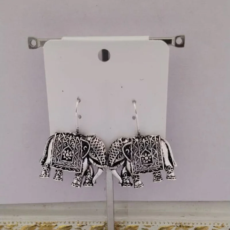 Elegant Diamond Drop Earrings-Tahura Oxidised Plated Elephant Style Dangler Earrings