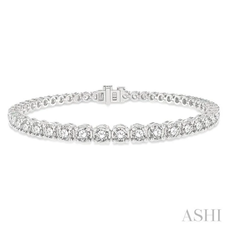 Stylish Charm Bangles-4 Ctw Round Cut Diamond Tennis Bracelet in 14K White Gold