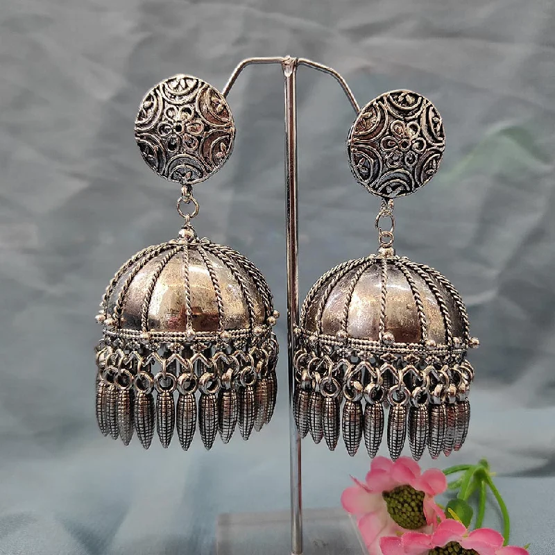 Ethnic Silver Earrings-Darshana Jewels Oxidised  Plated Jhumki Earrings