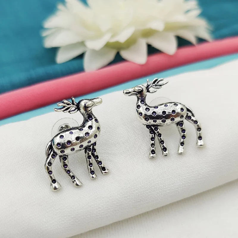 Gemstone Dangle Earrings-Fancyla Oxidised Plated Deer Style Stud Earrings