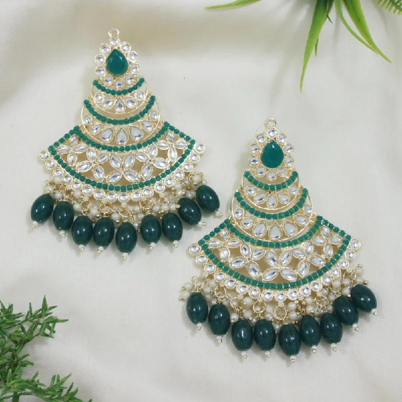 Retro Style Earrings-Etnico Gold Plated Traditional Meenakari Kundans & Pearls Chandbali Earrings For Women (E3032G)