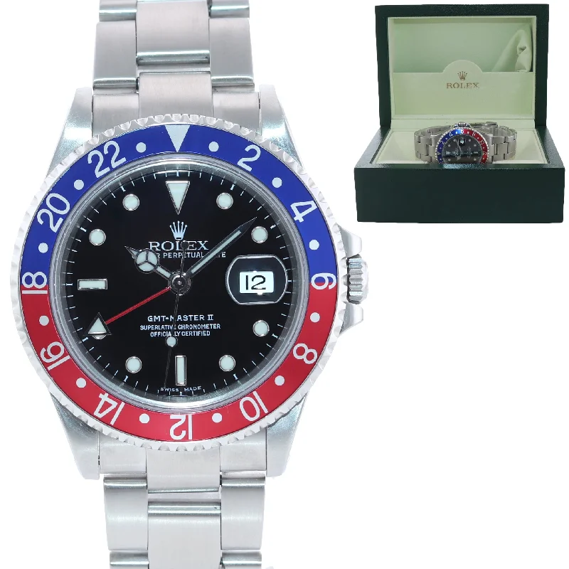 Affordable Leather Watches-2001 Rolex GMT-Master II Pepsi 40mm Steel Blue Red 16710 Watch Box