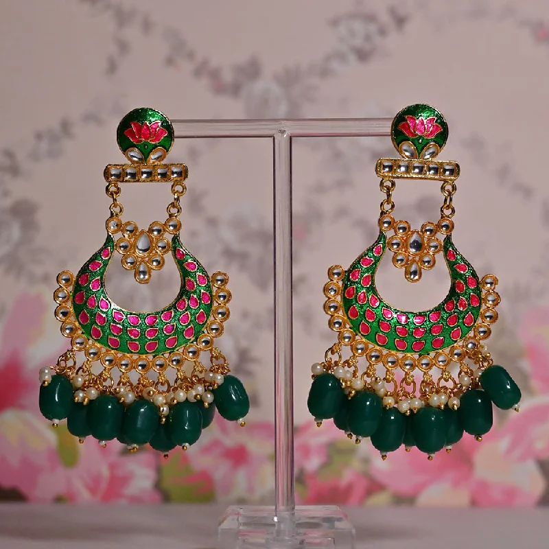 Chunky Gold Earrings-Shagna Gold Plated Kundan Stone And Meenakari Pearls Dangler Earrings