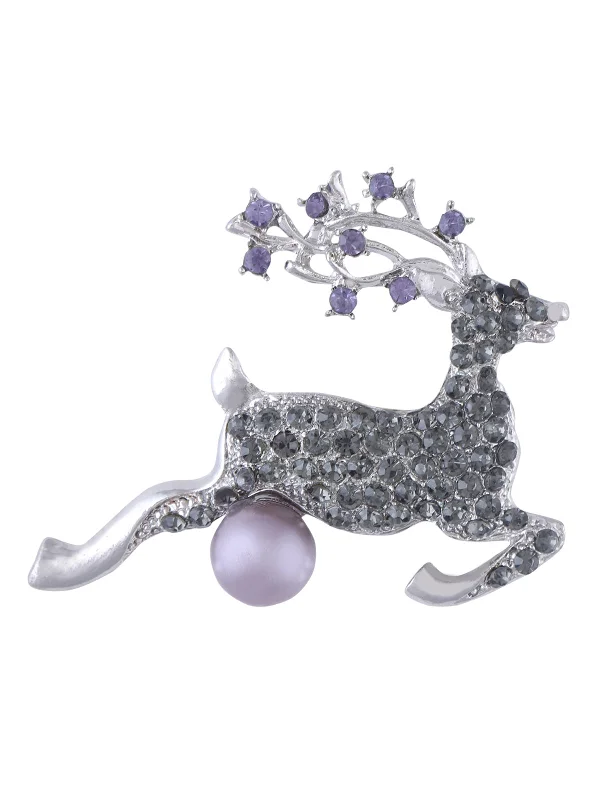 Vintage Brooch with Crystal Accents-Classic Embellished with Diamonds Deer Pearl Brooch Pin