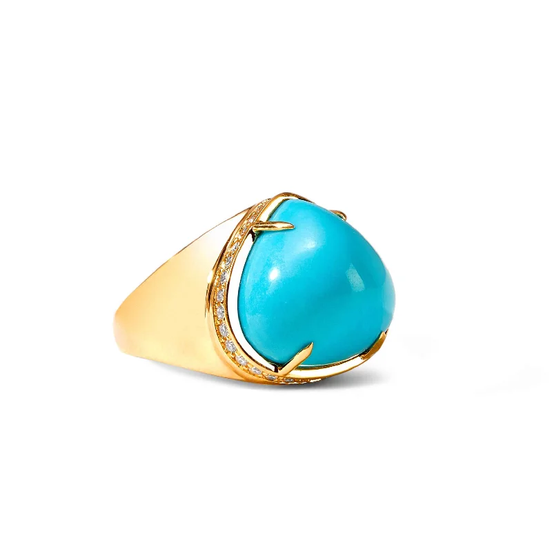 Gold Band Rings-Turquoise Heart Cabochon Ring