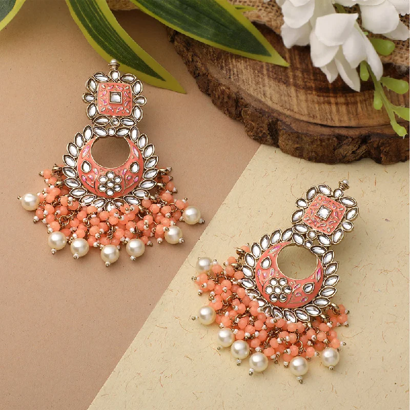 Affordable Silver Earrings-Mahi Orange Meenakari Work Floral Chandbali Traditional Dangler Earrings with Crystals and Beads for Women (ER11098131GOrg)