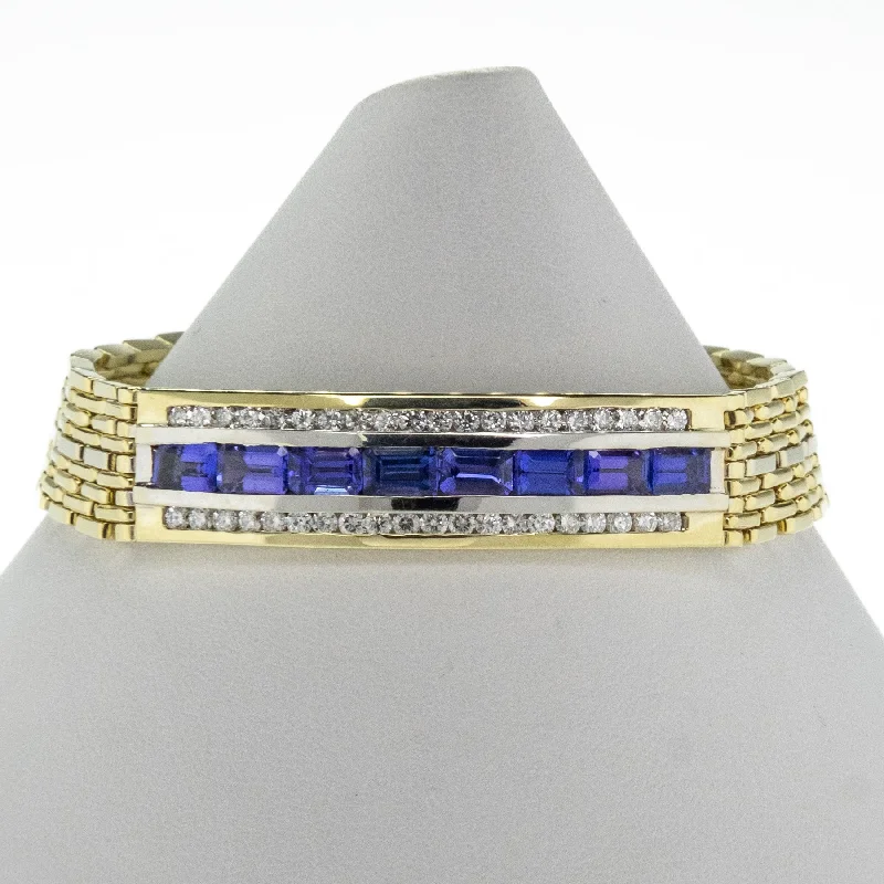 Silver Heart Charm Bracelets-Tanzanite and Diamond Gent's Bracelet in 14K Yellow Gold