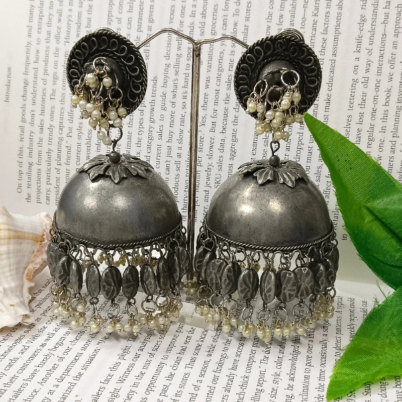 Black Pearl Earrings-Darshana Jewels Oxidised Plated Jhumki Earrings