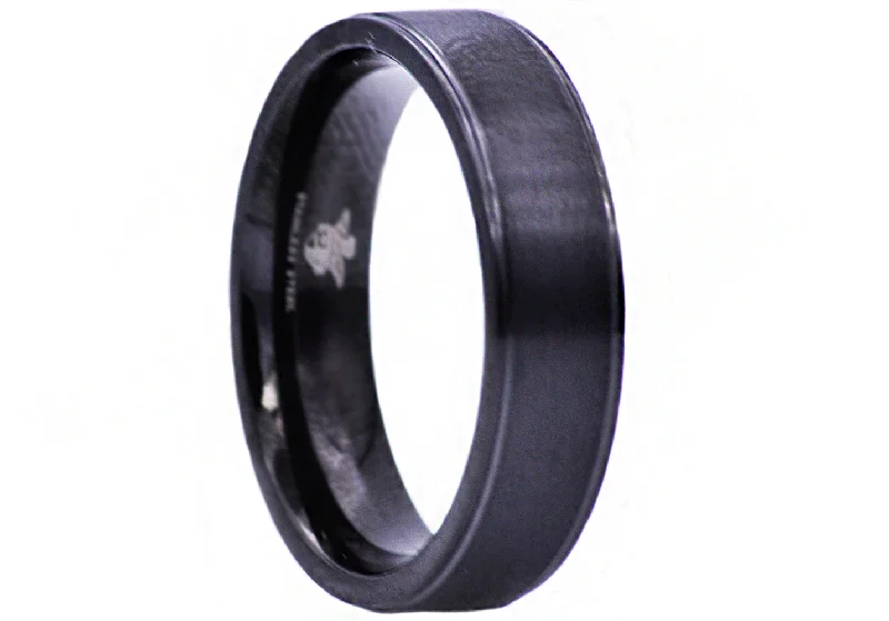 Vintage Engagement Rings-Men's Matte Black Stainless Steel 6mm Band Ring